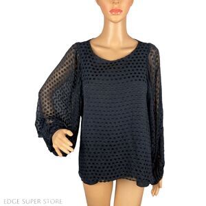 Alice & Trixie Black Sheer Sleeve Puff Polka Dot Tunic Top Blouse Size Small